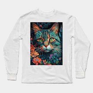 Cool Calico Cat with Flower V2 Long Sleeve T-Shirt